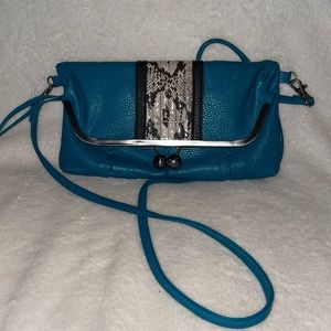 Jessica Simpson Blue Purse with Snake Skin Detail